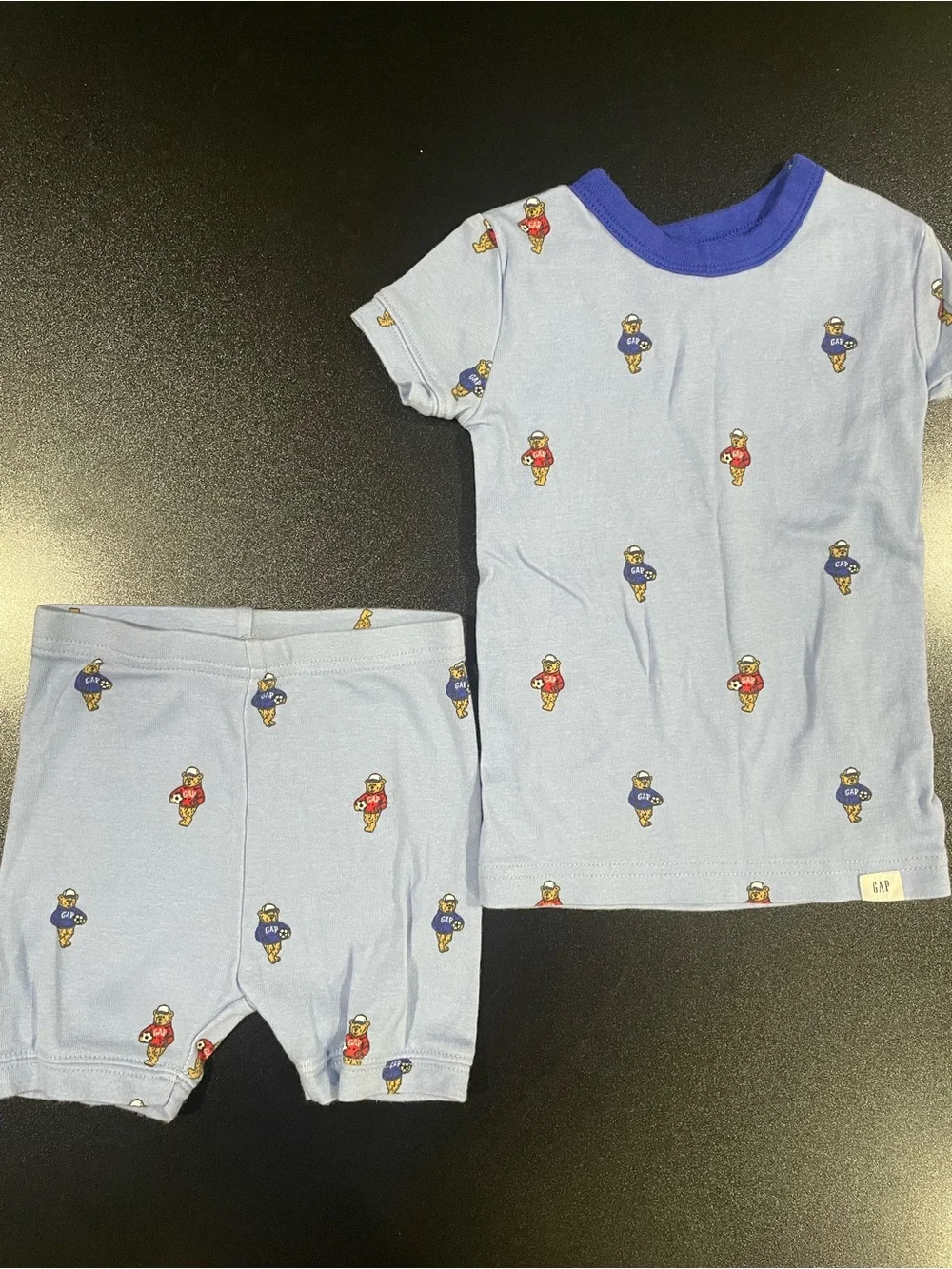 GAP Light Blue Teddy Bear Soccer Short Sleeve Pajama Set Fits 2T 🐻 ⚽️